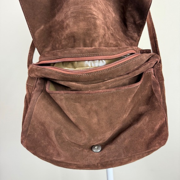 Philippe Model Paris Suede Messenger Bag Flap Closure Brown Medium - Picture 5 of 9